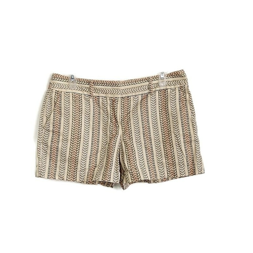 Ann Taylor LOFT Shorts Women 4 Tan Brown Chevron Striped Geometric Cotton